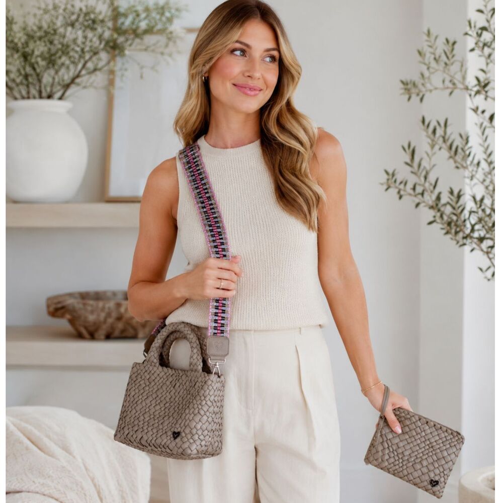 PreneLove Brandon Small Woven Tote & Wristlet Buff Brown Neoprene Shoulder Bag